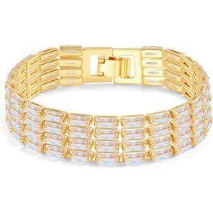 Gold Plated CZ Tennis Bracelet for Women Sparkly Adjustable Dainty Jewelry Gift
